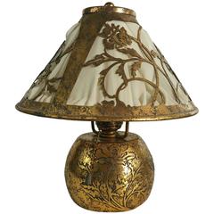 Classic Arts and Crafts Boudoir Lamp, Silver over Bronze, by Heintz Metal Arts