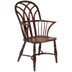 Antique Fine Early 19th Century Yew Wood Regency Gothic Windsor Armchair