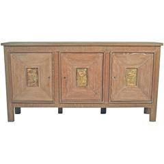 French Cerused Oak Credenza with Gilded Panels