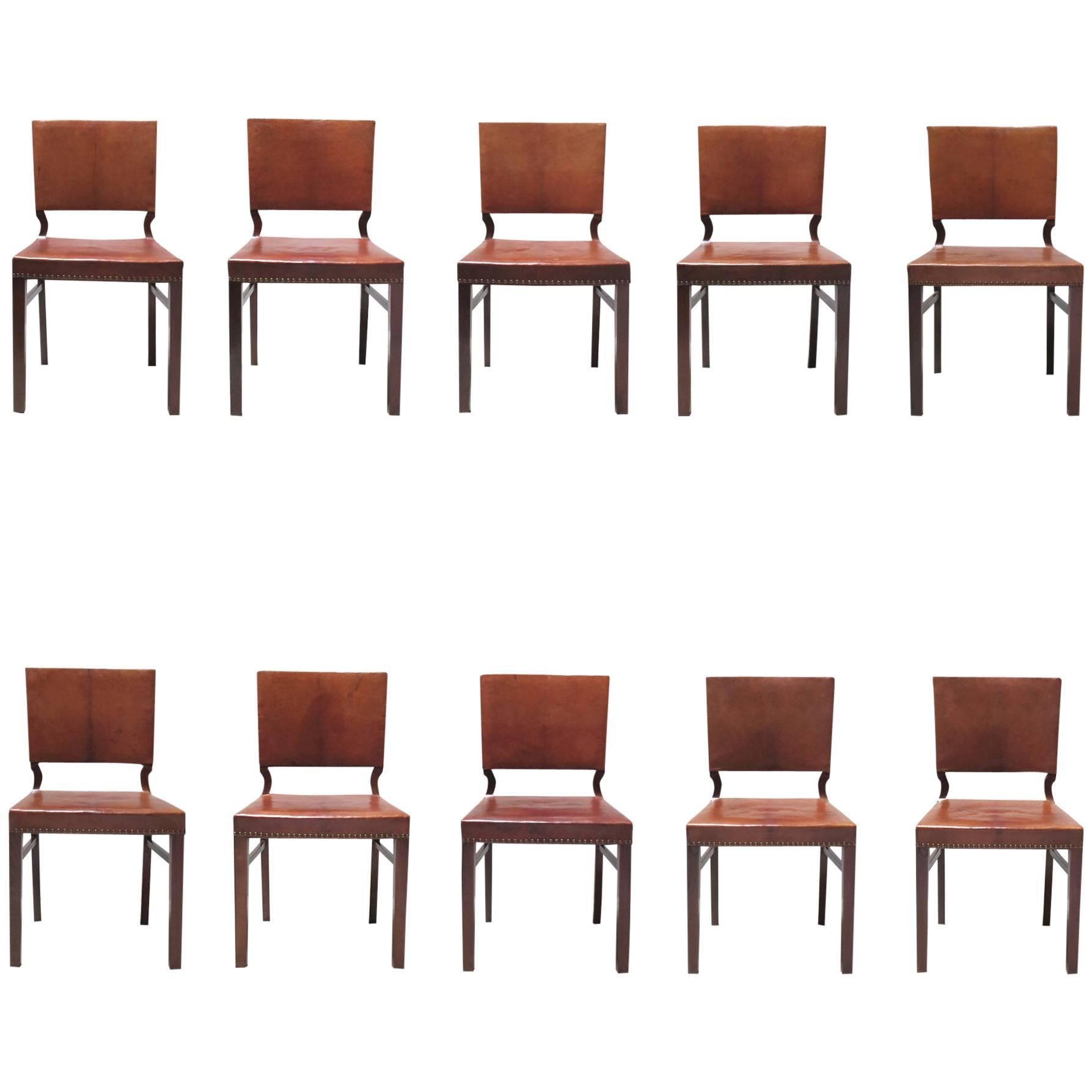 Set of Ten Dining Chairs in Mahogany and Nigerian Goatskin by Frits
