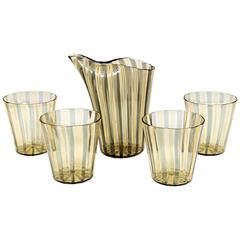 Gio Ponti for Venini “A Canne” Glass Pitcher and Glasses