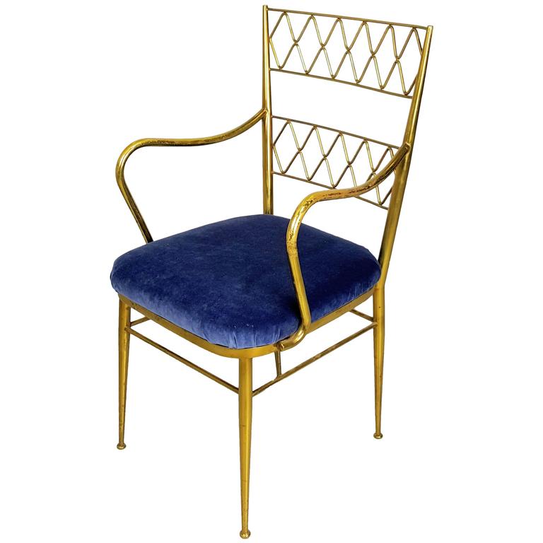 and Rare Brass Desk or Armchair by Chiavari, Italy, 1950s at