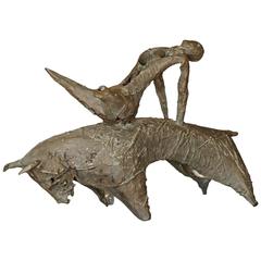 Vintage Figurative Brutalist Sculpture of a Woman Riding a Bull