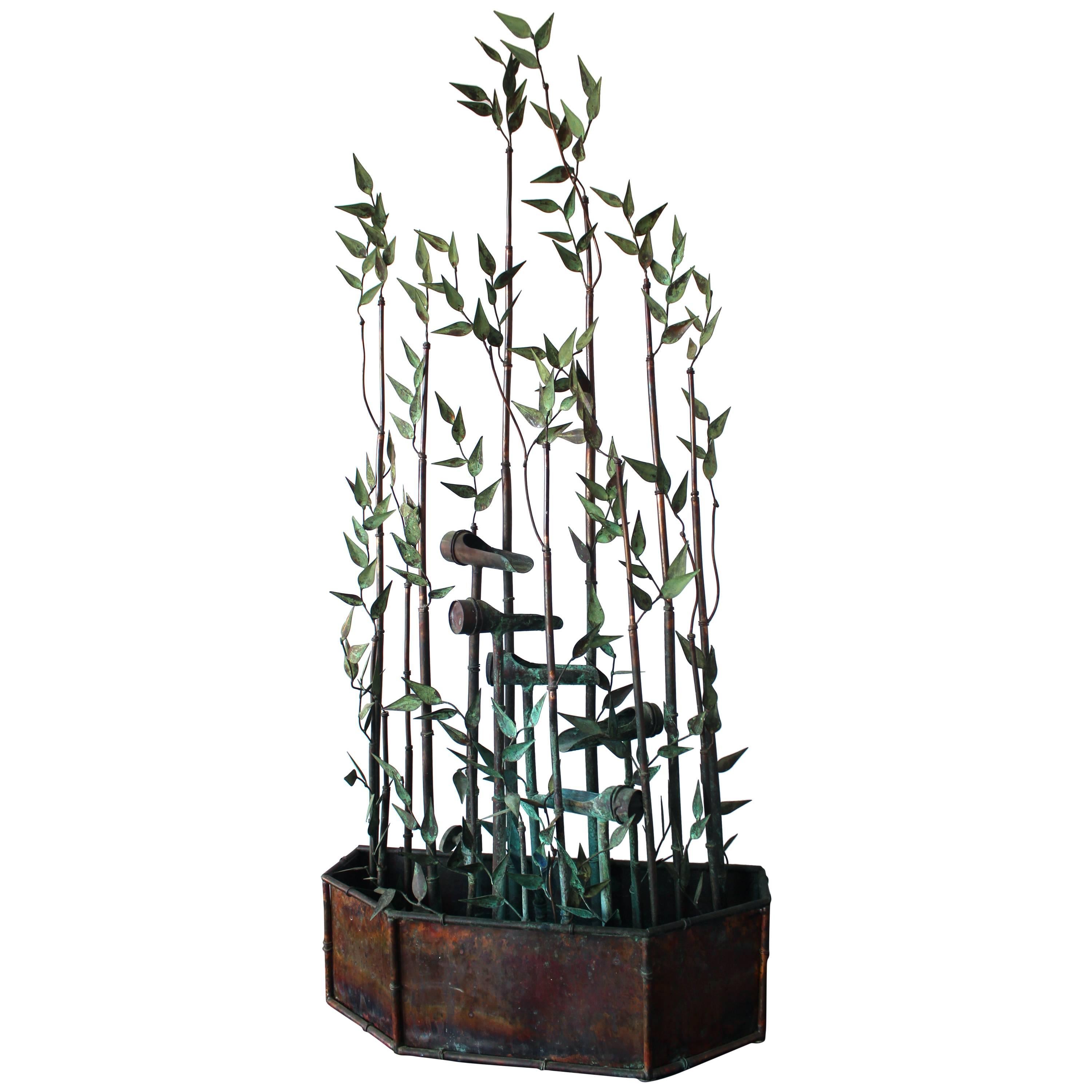 Patinated Copper Bamboo Form Water Fountain, 1970 For Sale