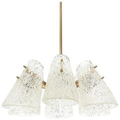 Kalmar Textured Glass and Brass Chandelier, 1950s 2