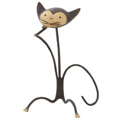Walter Bosse Bottle Holder, Cat Blackened Brass, Austria, 1950s 5