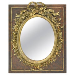 Antique Victorian Oval Mirror with High Relief Floral Detail and Central Bow