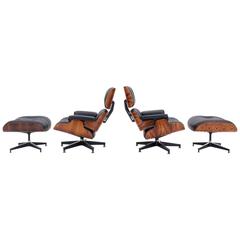 Outstanding Pair of Vintage Rosewood Eames Chairs and Ottomans Rare Opportunity