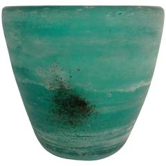 Italian Cenedese Scavo Turquoise Blue Glass Vase Signed