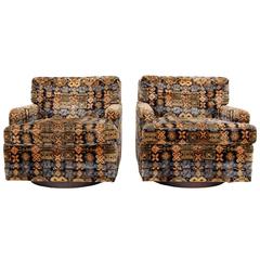 Pair of Large Swivel Club Chairs with Original Fabric