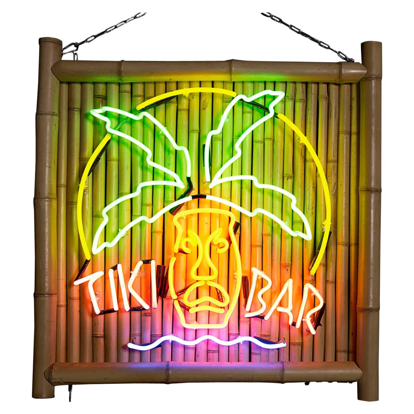 Bamboo and Neon Tiki Bar Sign For Sale