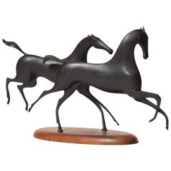 Hagenauer Prancing Horses, Bronze and Wood, circa 1950