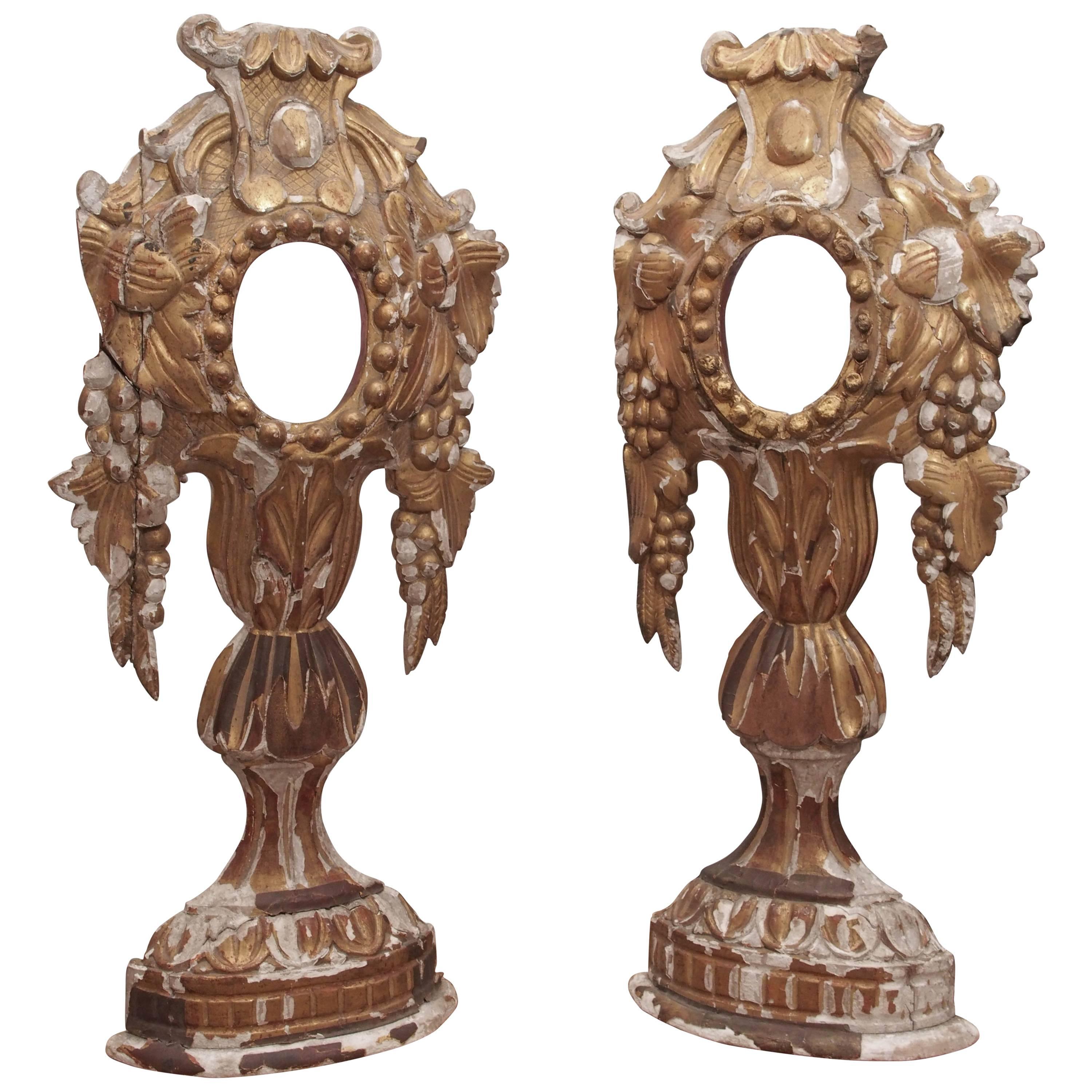 Pair of 18th Century Carved and Gilded Reliquaries For Sale