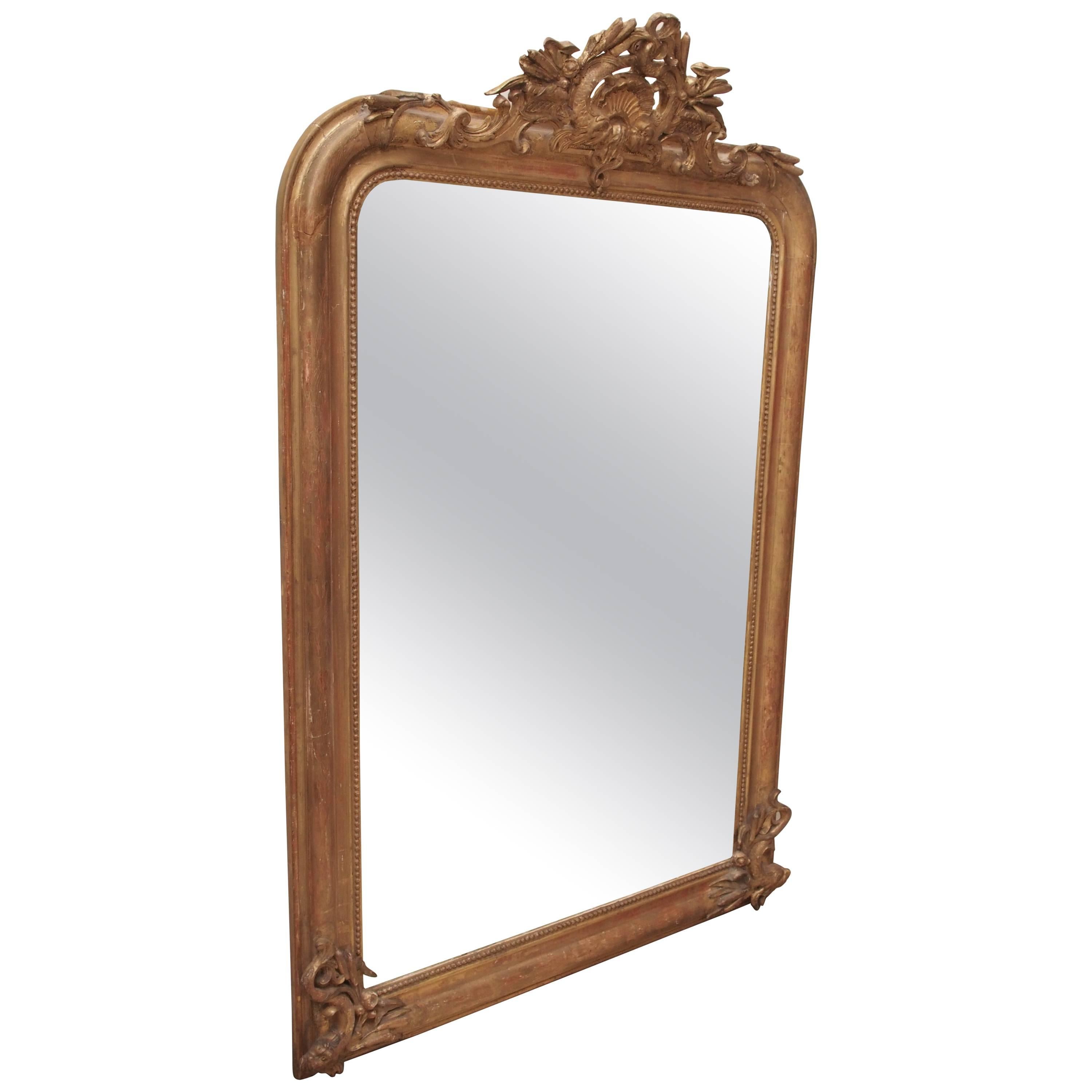 19th Century French Louis XVI Carved Gilt Wood Frame with Mirror