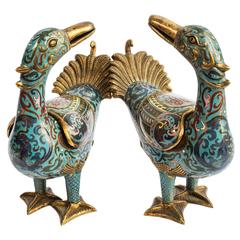 Antique Pair of early 20th C. Cloisonne Ducks