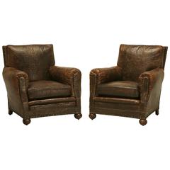 French Leather Club Chairs in Faux Crocodile 12