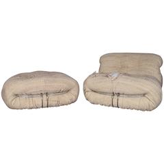 Distressed Afra and Tobia Scarpa Soriana Chair and Ottoman