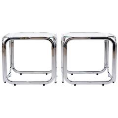 Excellent Pair of Chrome and Glass Side or Bedside Tables Attributed to Baughman
