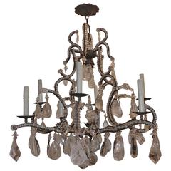 Wonderful Rock Crystal Bagues Crystal Beaded Eight Light Silver Gilt Chandelier