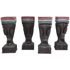 Set of Four Pop Primitive Sculptural Brutalist Bar Stools 10