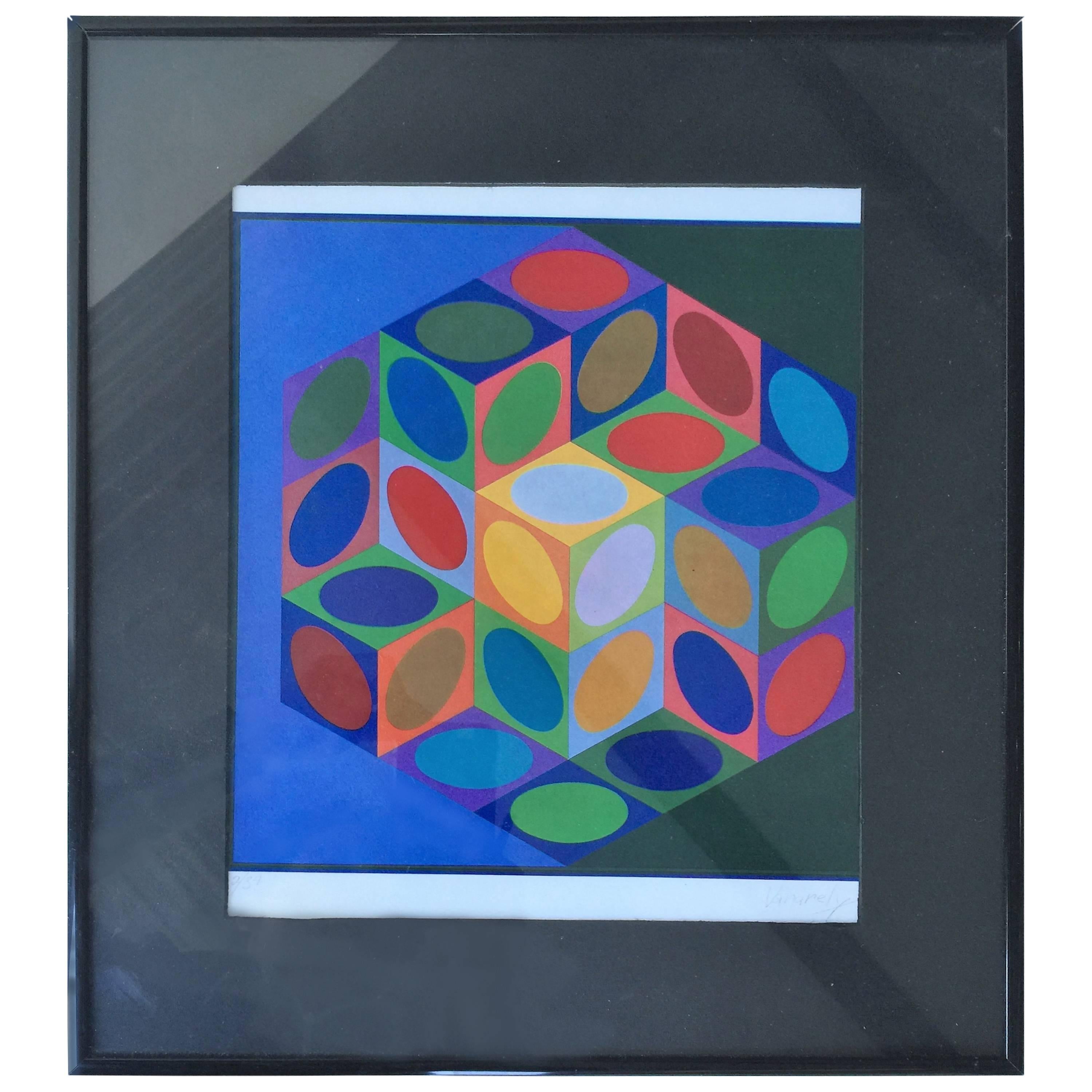  Series 1977 Victor Vasarely Colorful Optic Silkscreen For Sale