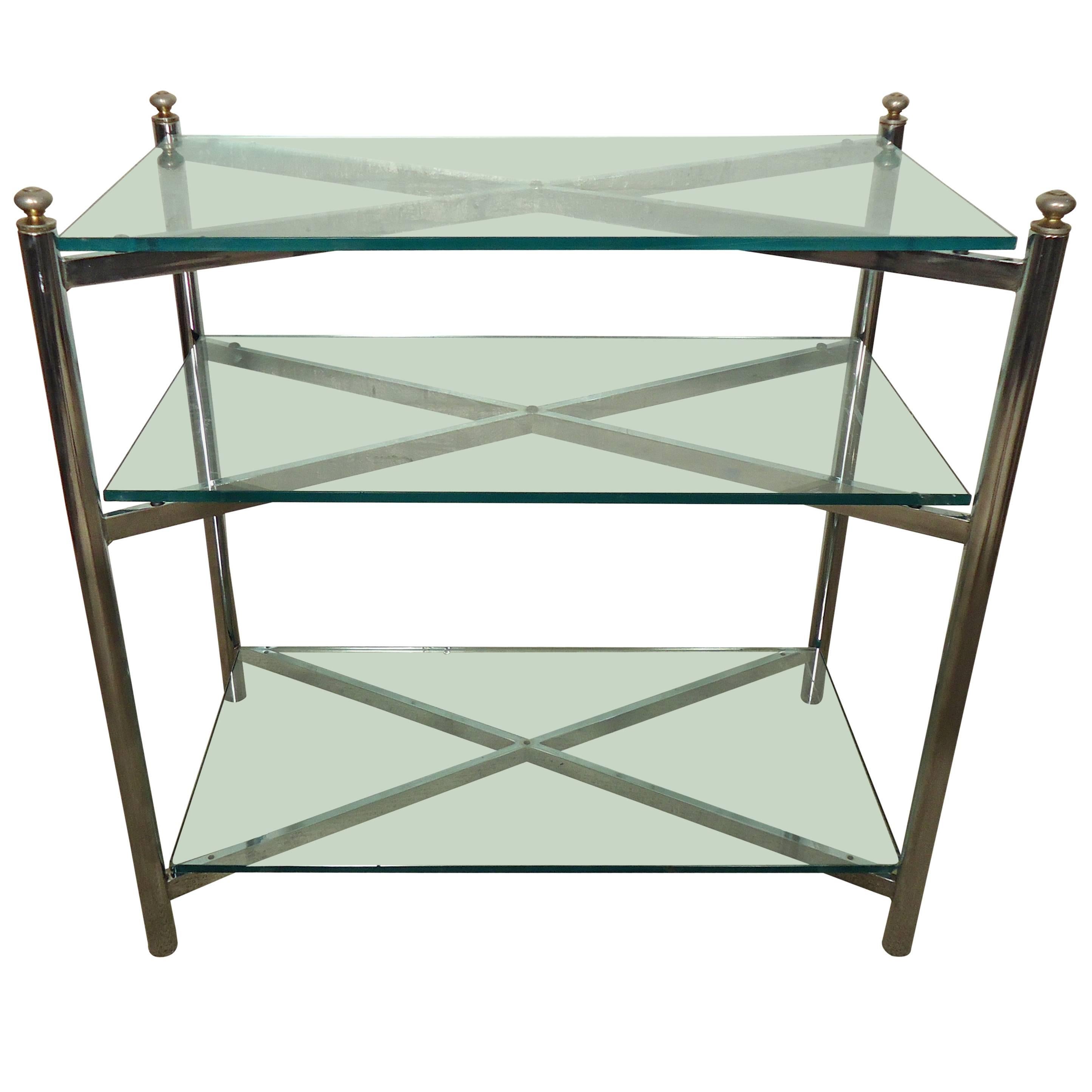 Midcentury Chrome and Brass Console Table