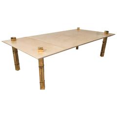 Maison Jansen Attributed Parchment Coffee Table with Gold Metal Legs
