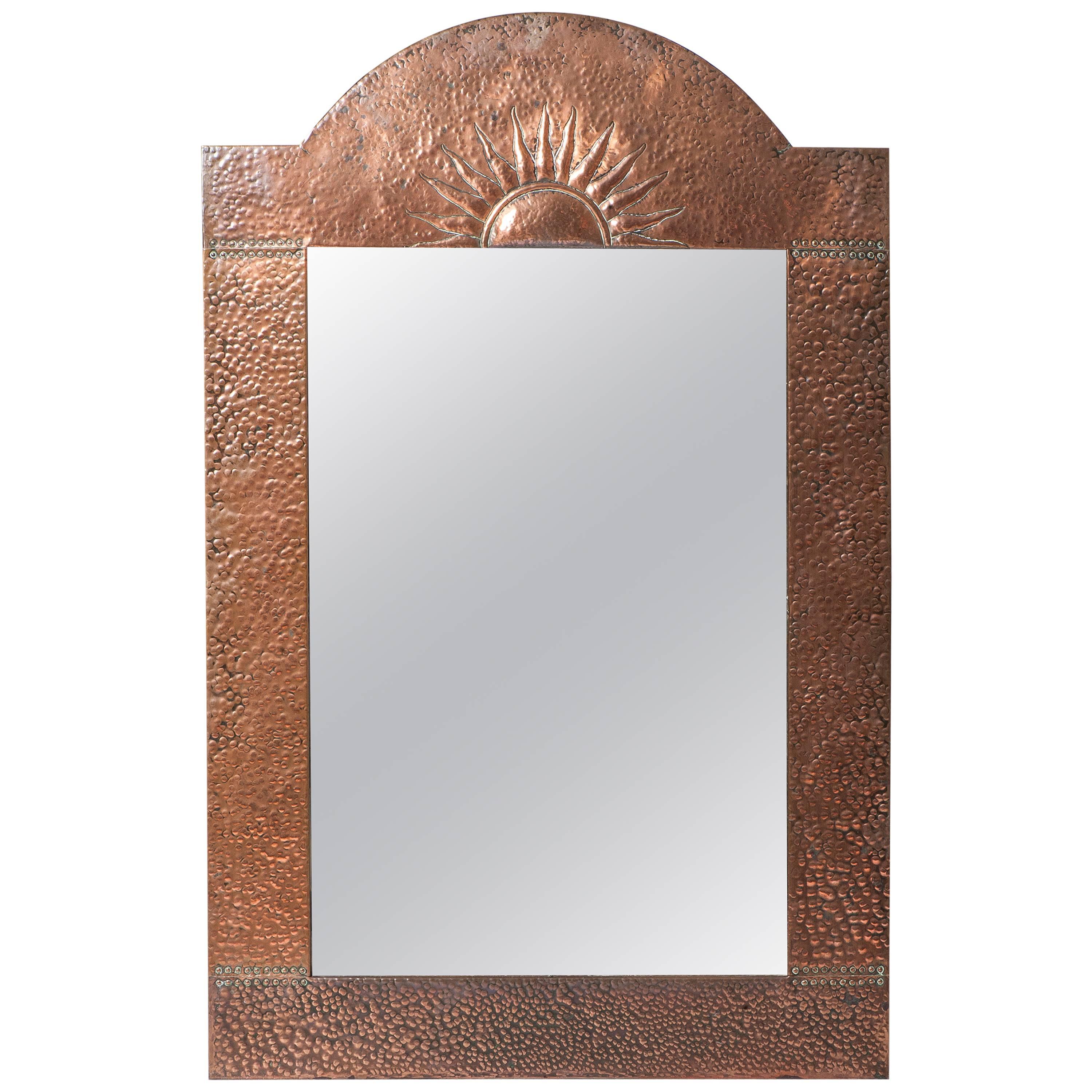 Arts and Crafts copper mirror, England circa 1900 For Sale