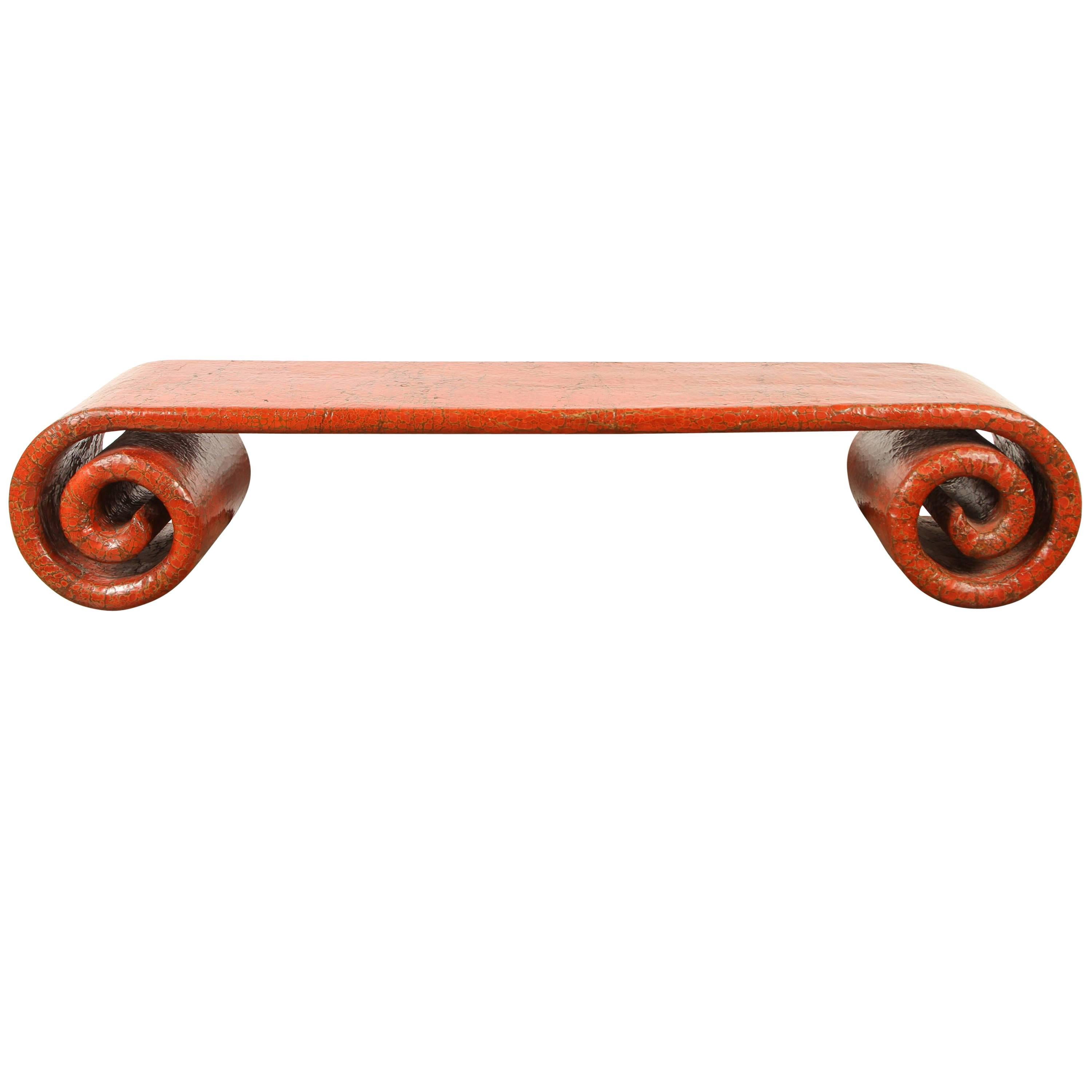 Red Lacquer Scroll Table For Sale