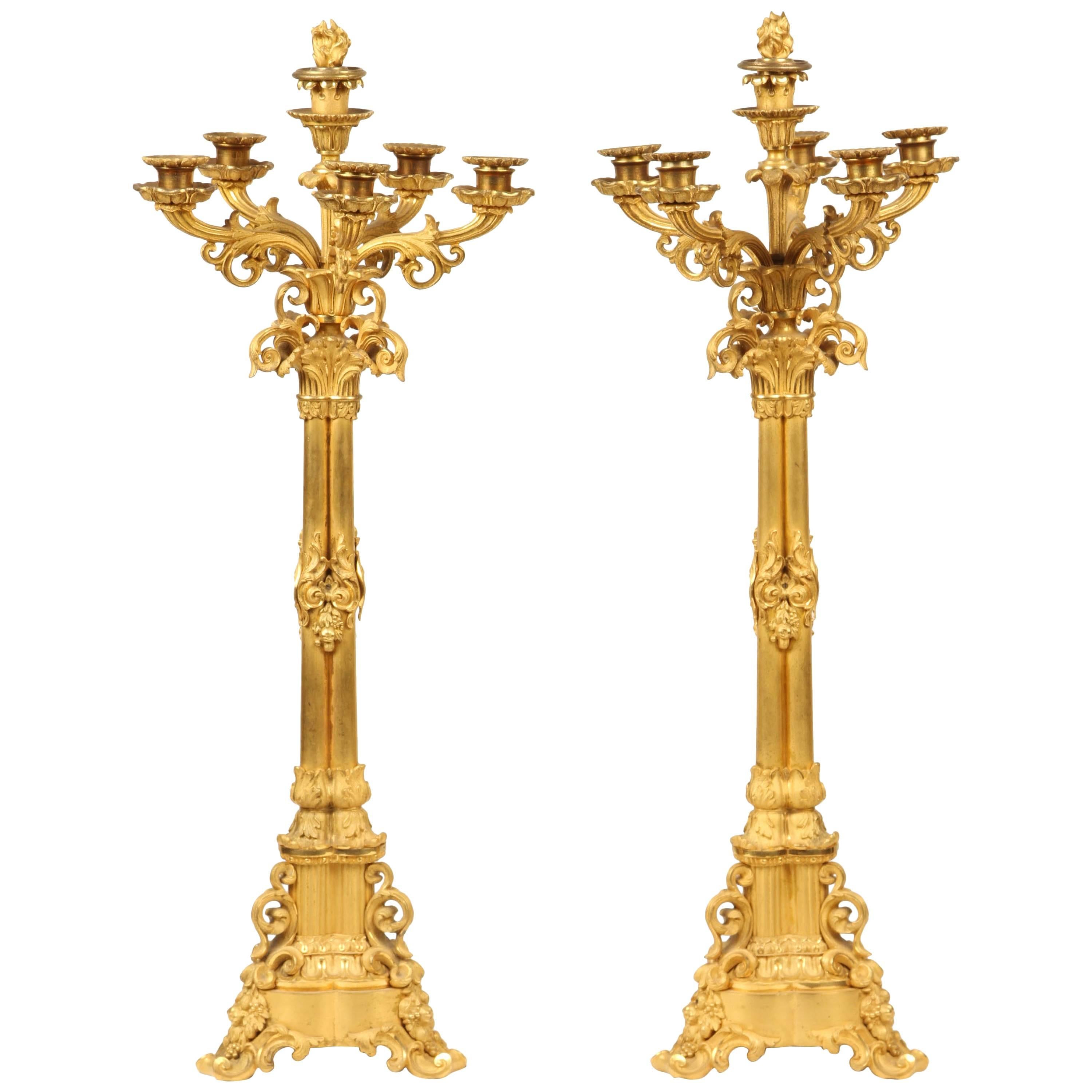 Pair of Large Gilt Bronze Candelabra