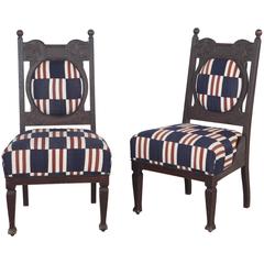 Edwardian Salon Chairs Upholstered in Vintage African Fabric
