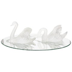 Pair of Vintage Lalique Swans with Plateau