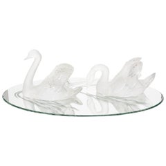 Paire de cygnes Lalique vintage avec plateau