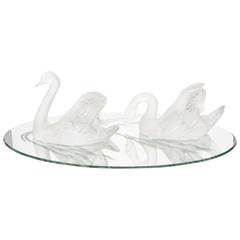 Pair of Vintage Lalique Swans with Plateau 10