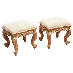 Pair of Antique Rococo Gilded Stools