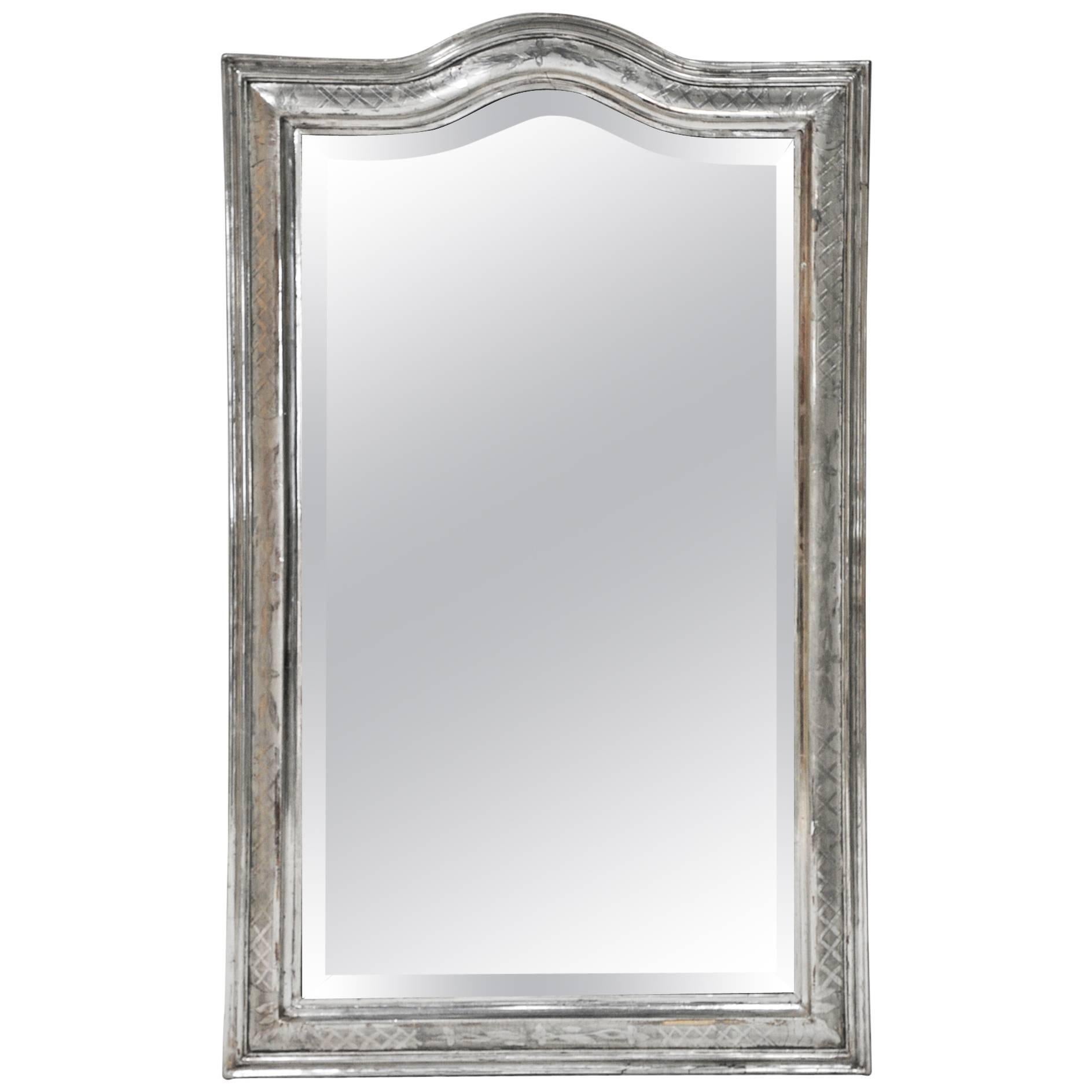 Antique French Louis Philippe Mirror in Silver Gilt with Curved Top For Sale