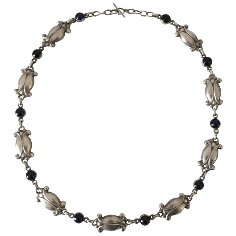 Georg Jensen Sterling Silver Necklace with Blue Stones For Sale at 1stdibs