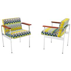 George Nelson Rosewood and Mirrored Chrome Armchairs 