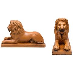 Large 19th Century Pair of Stoneware Recumbent Lions