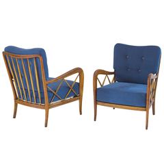 Pair of Stunning Cherrywood Club Chairs in the Style of Paolo Buffa, circa 1948