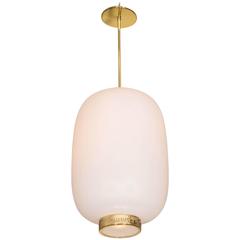Stilnovo Italian White Glass Lantern Shape Pendant Light, Italy, circa 1950
