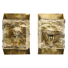 Pair of Cubist Ice Glass Sconces Designed by Kalmar