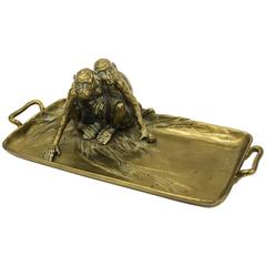 Antique Figural Brass Tray by Franz Xaver Bergmann, Signed "Nam Greb"