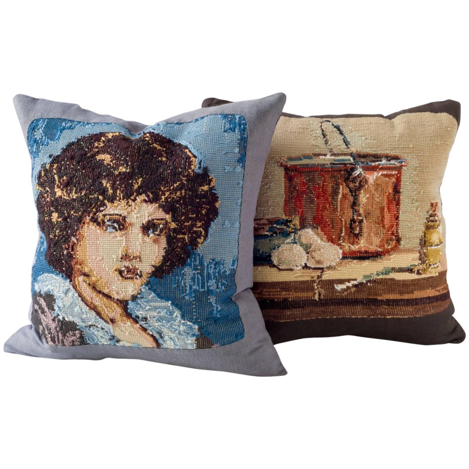 Vintage Reverse Needlepoint Cushions For Sale