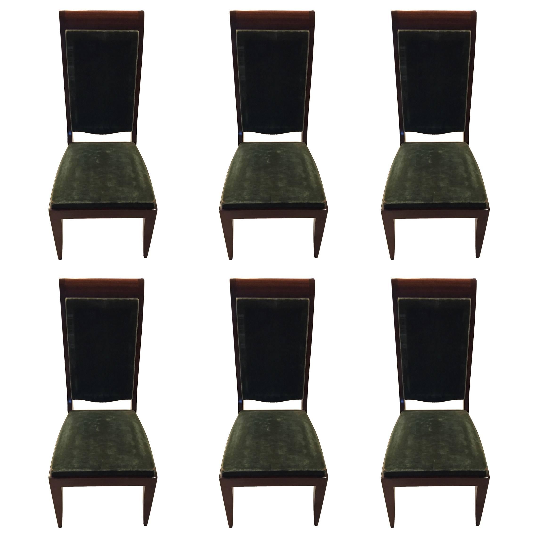 Six Gaston Poisson Numbered French Art Deco Dining Chairs