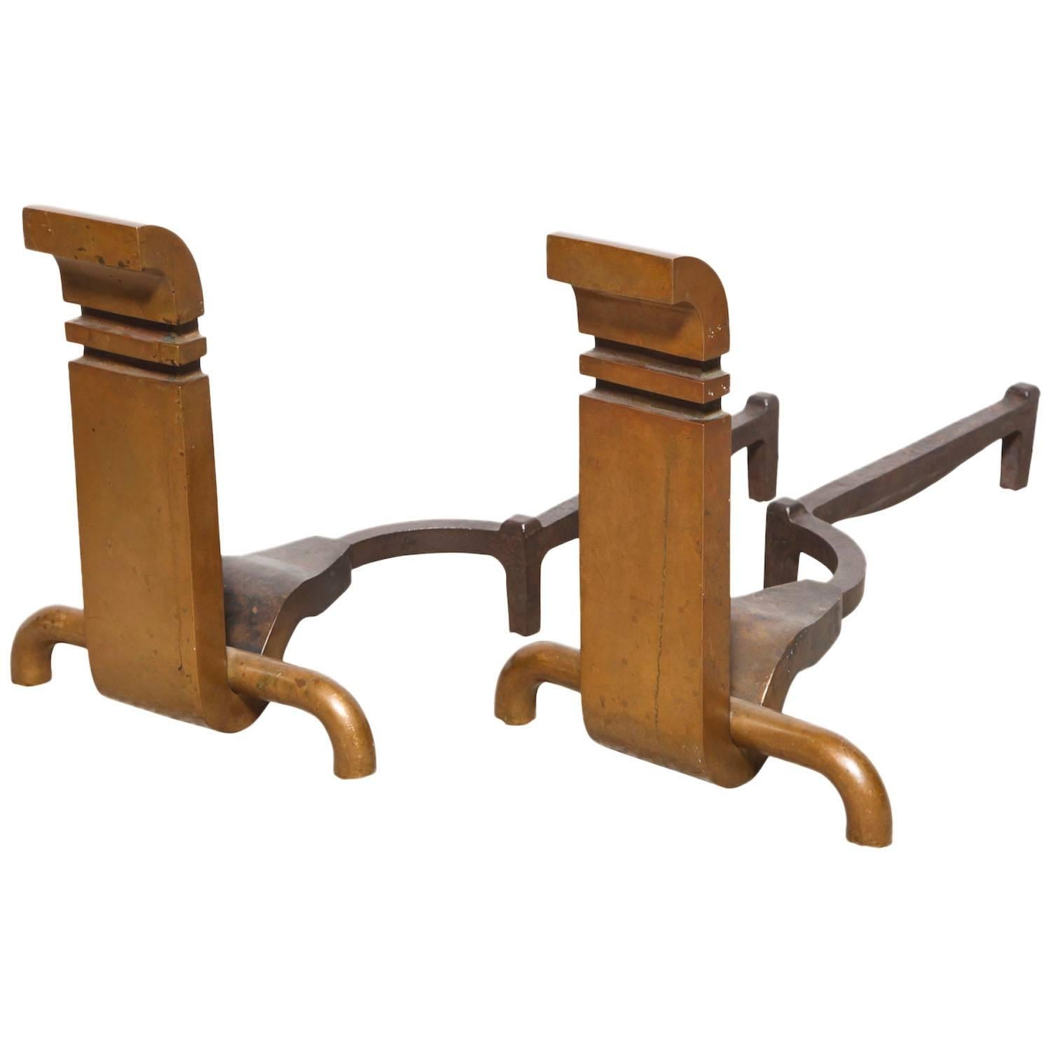 Pair of Bronze Modernist Andirons by Wah Chang