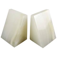 Striking Mid-Century Italian White Onyx Bookends, circa 1950