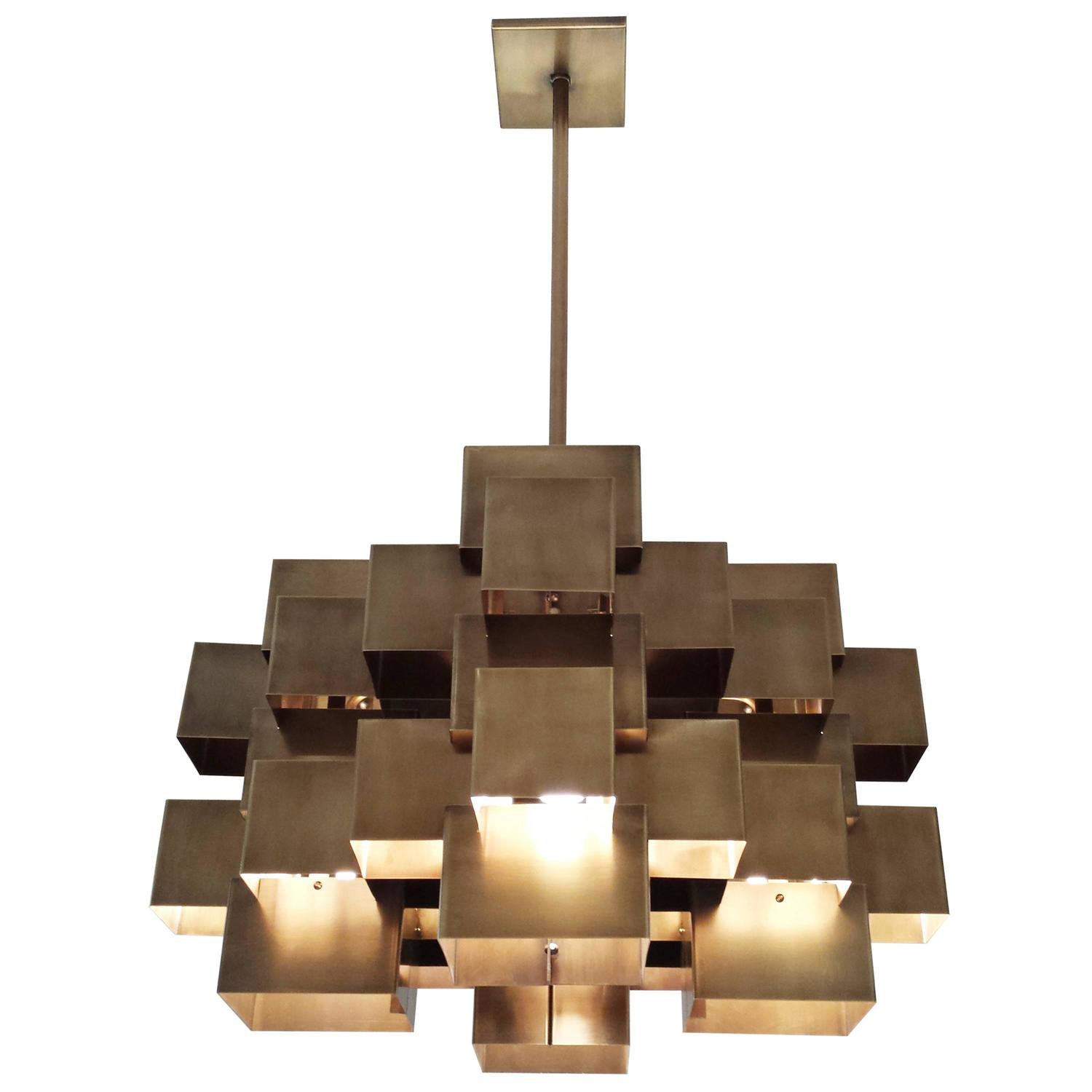 Oversized Cubist Geometric Brass Chandelier For Sale at 1stDibs