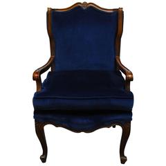 French Louis XV Style Velvet Wing Chair