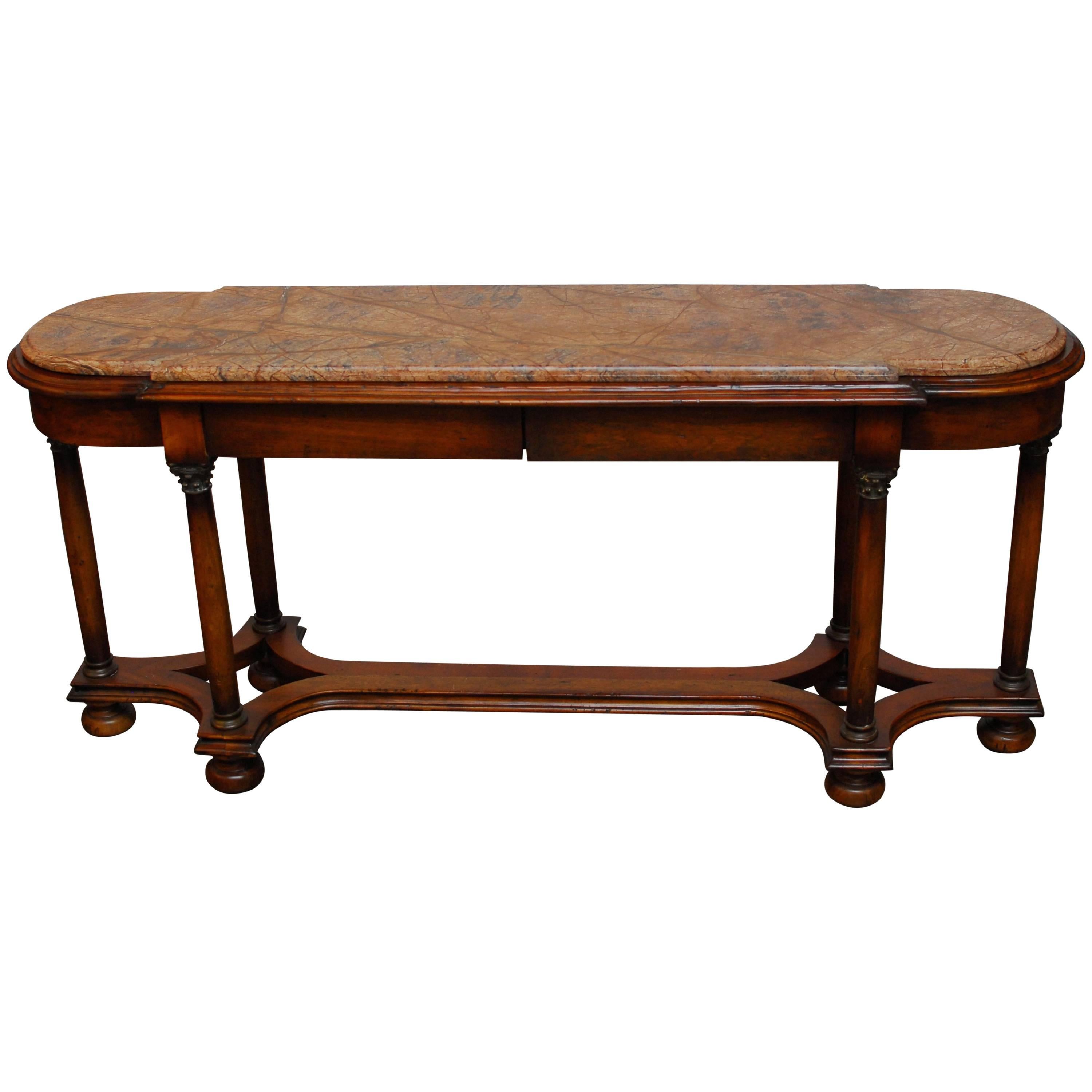 Carved Walnut Marble-Top Console